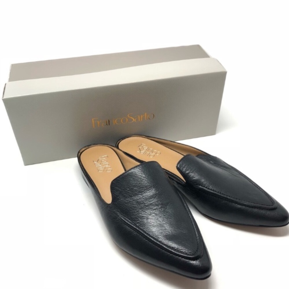 FRANCO SARTO Sela Black Leather Slides/Mules